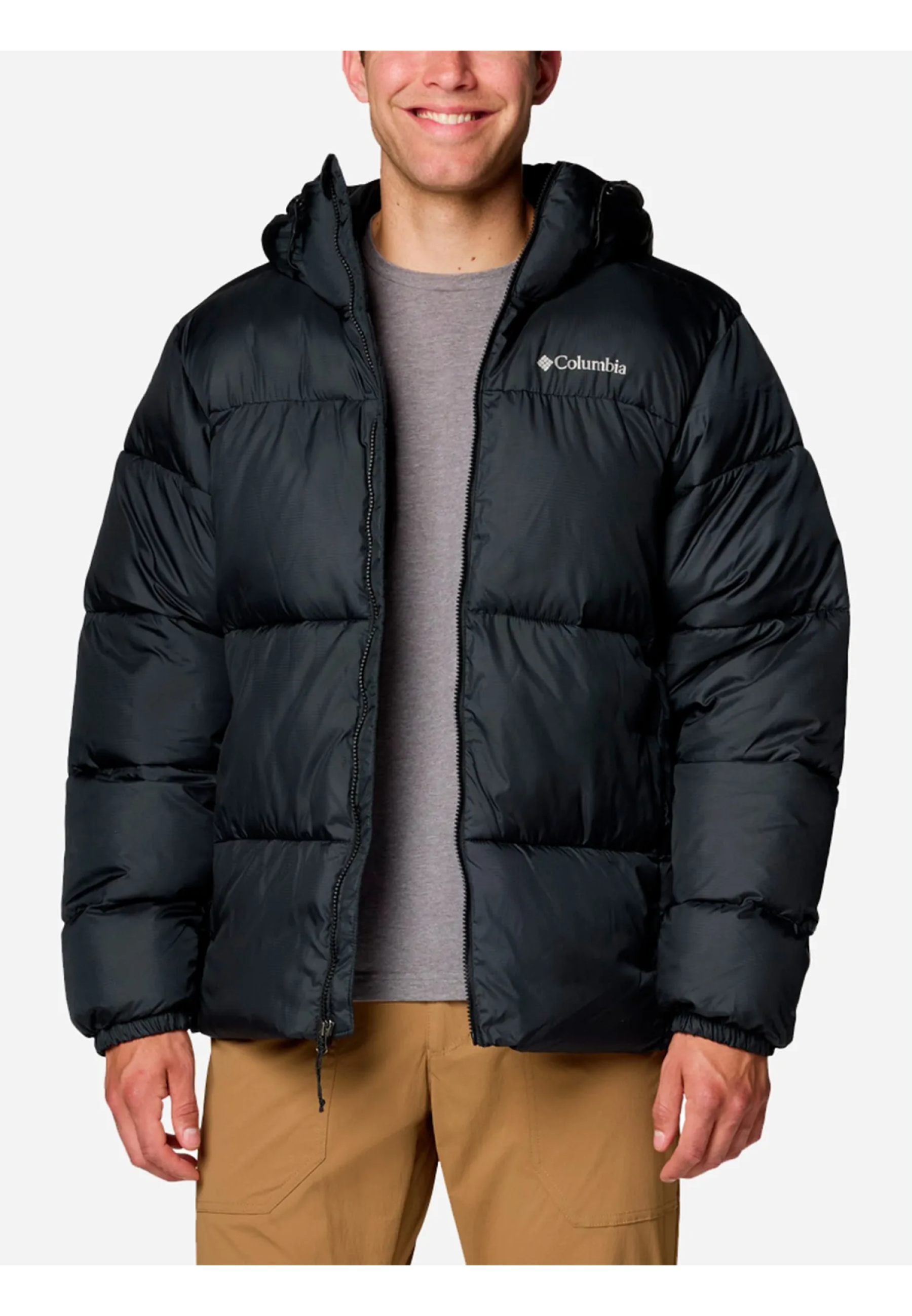 Образ с курткой Columbia Pike Lake II Hooded Jacket 2024 Black на зимней прогулке 