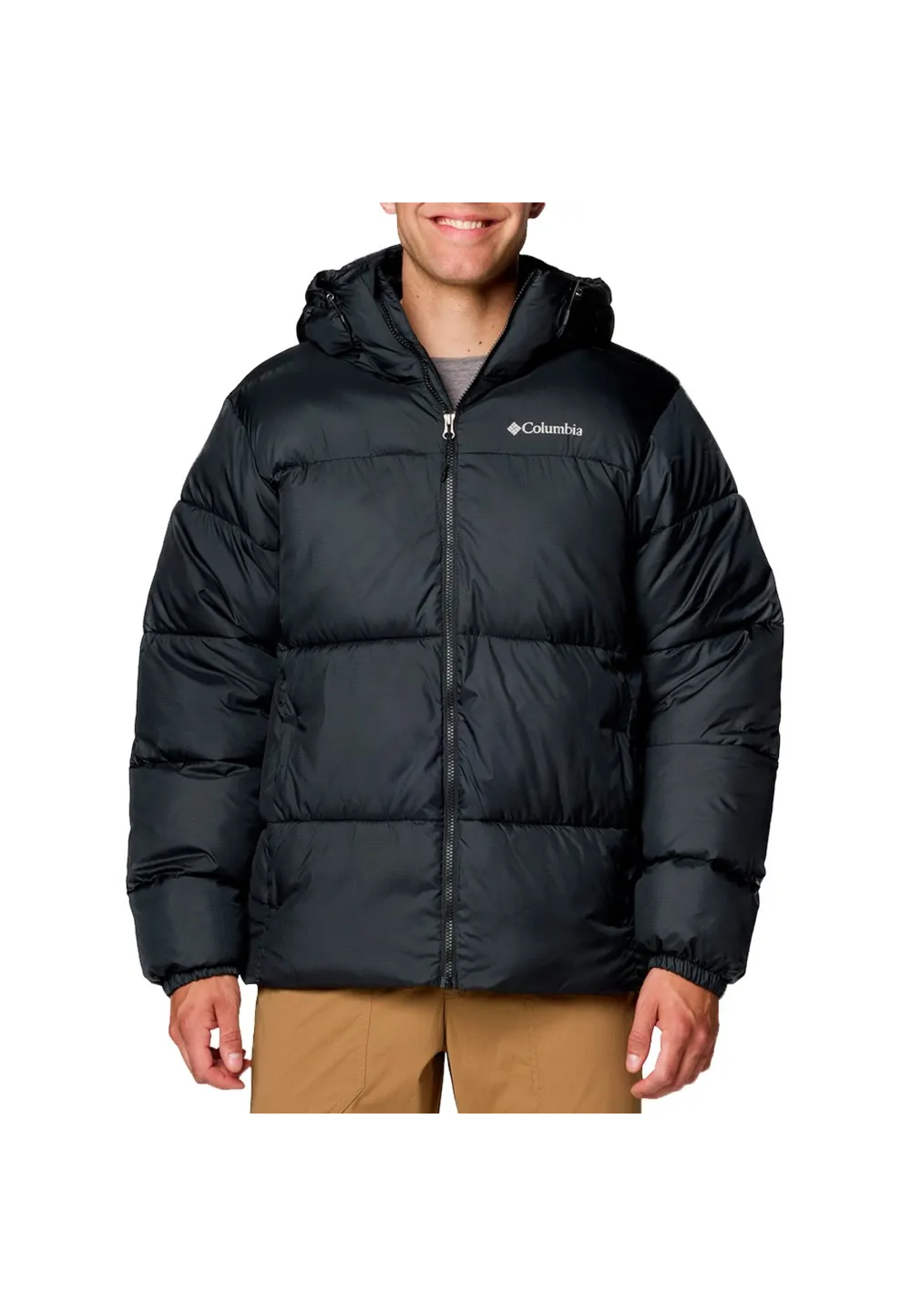Образ с курткой Columbia Pike Lake II Hooded Jacket 2024 Black на зимней прогулке 