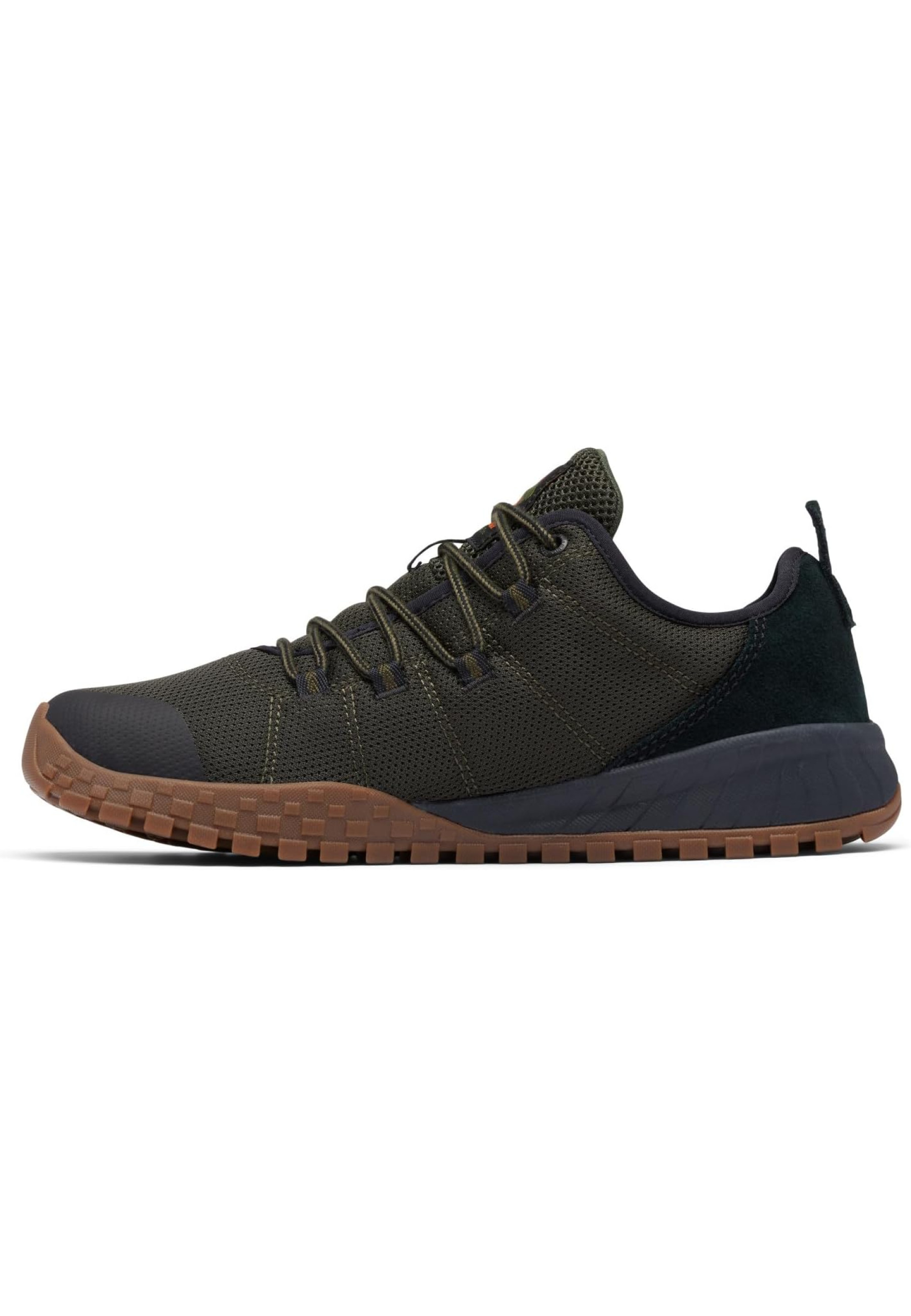Columbia Men's Fairbanks Low Deep Olive/Desert Sun in outdoor and urban setting