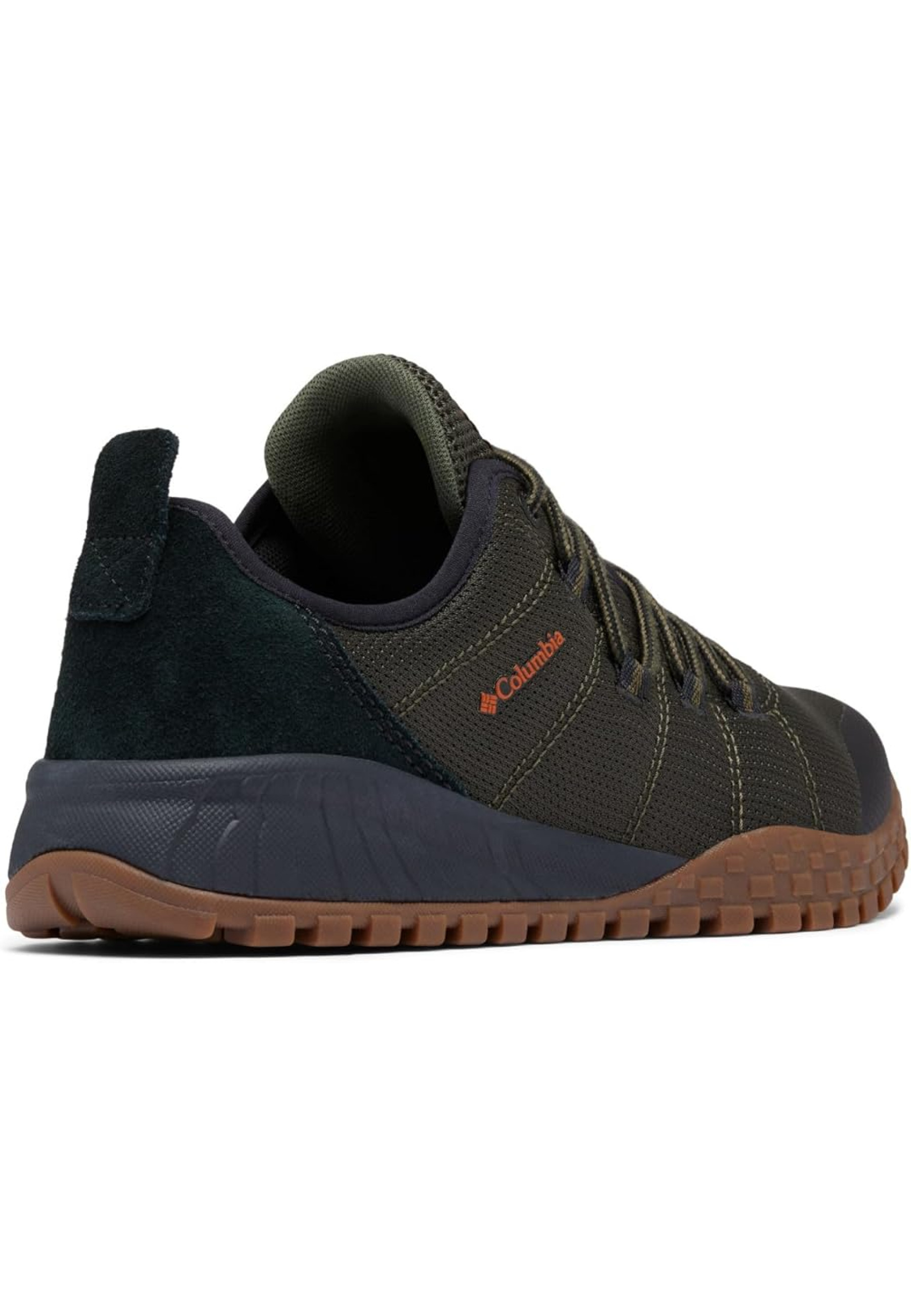 Columbia Men's Fairbanks Low Deep Olive/Desert Sun in outdoor and urban setting