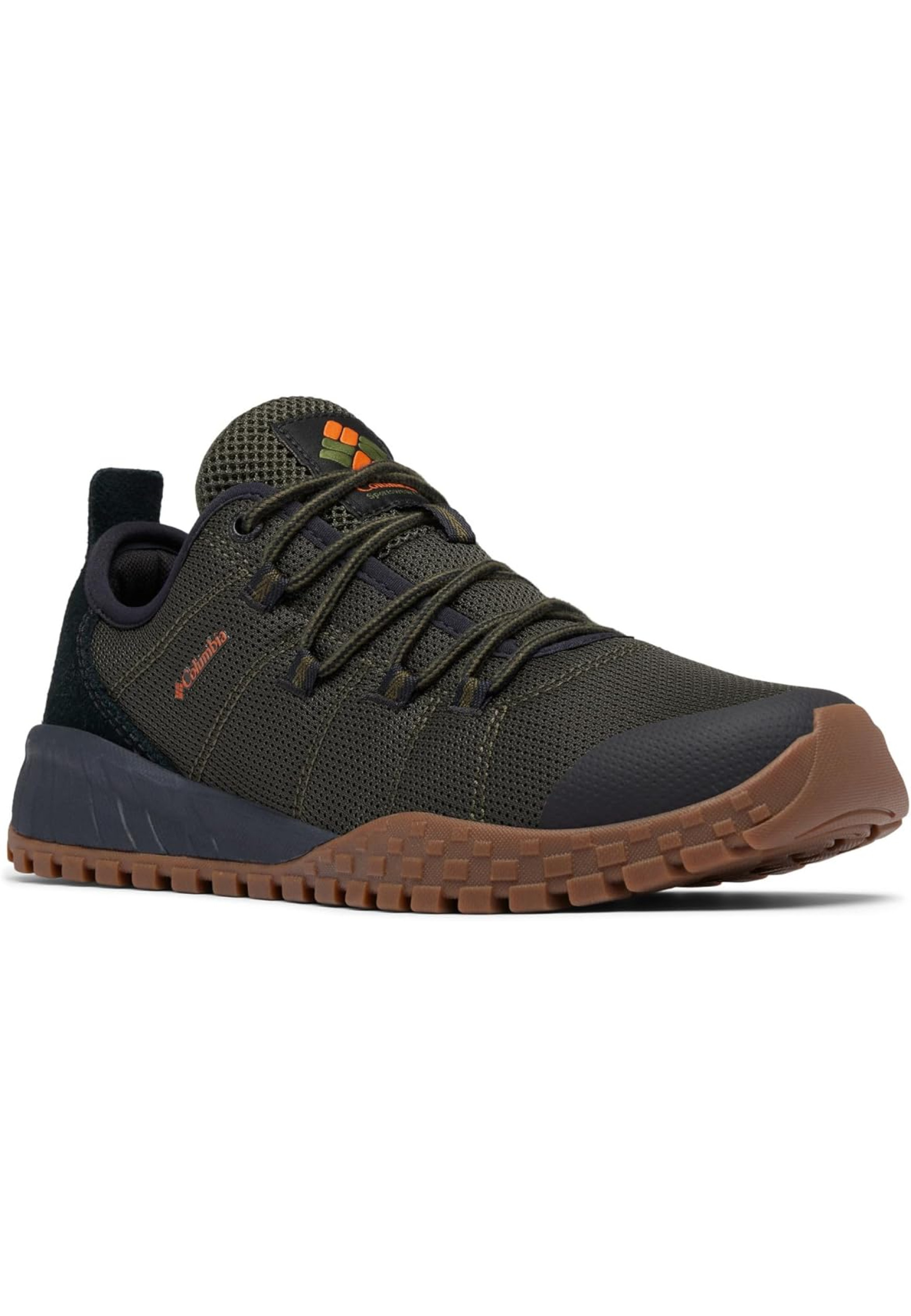 Columbia Men's Fairbanks Low Deep Olive/Desert Sun in outdoor and urban setting