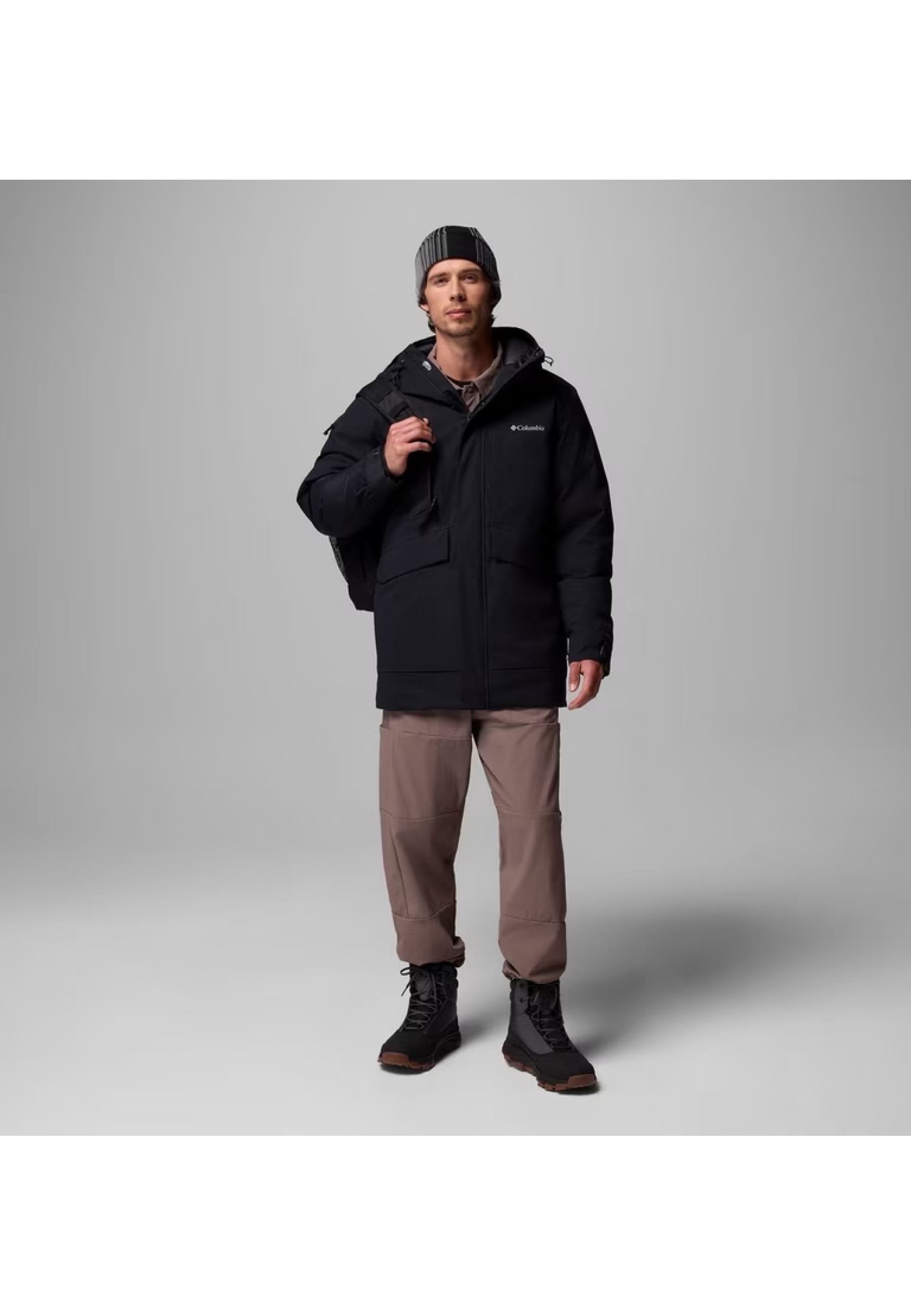 Outfit with Columbia Street Heights Waterproof Down Parka Black on winter walk 2026