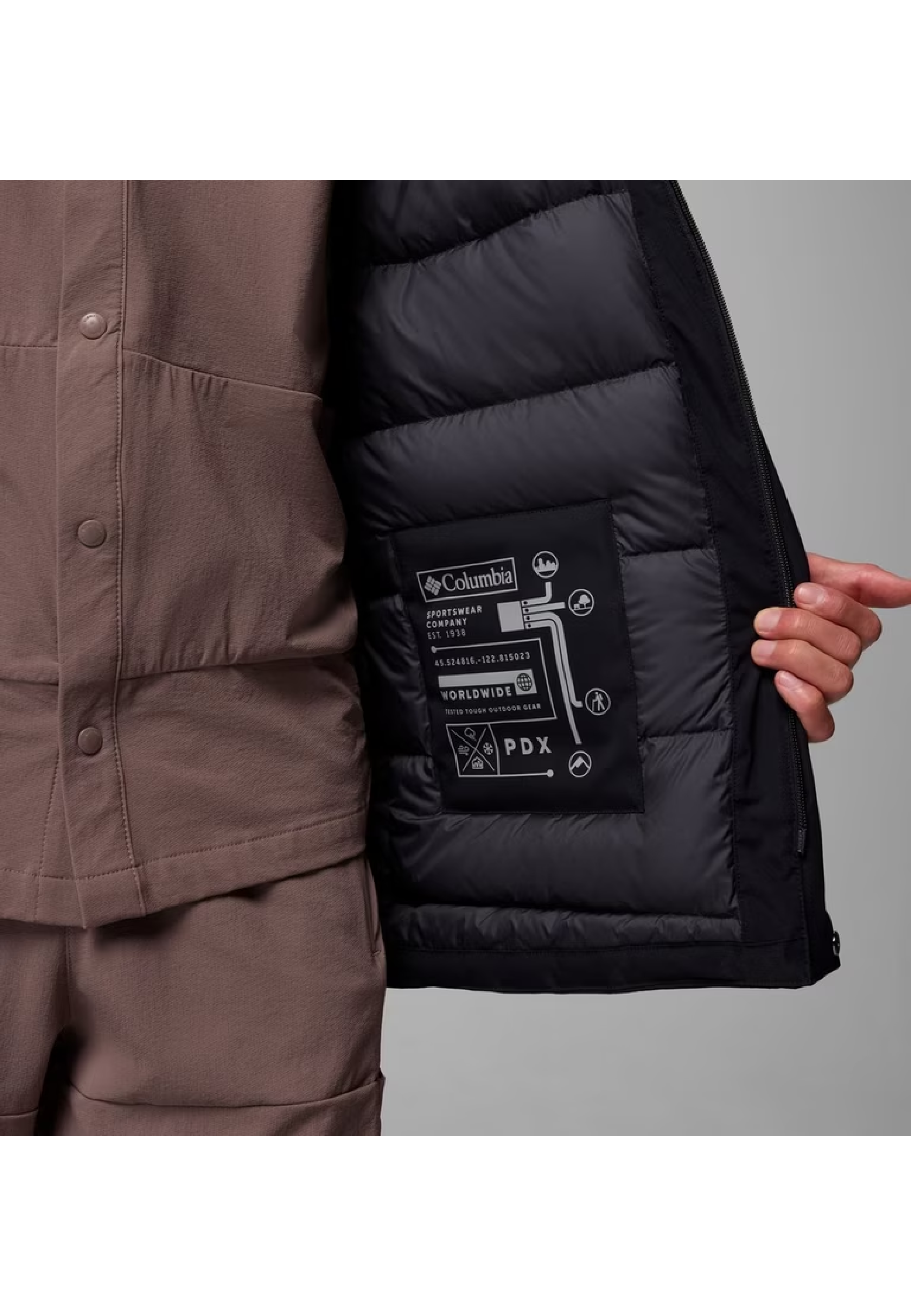Outfit with Columbia Street Heights Waterproof Down Parka Black on winter walk 2026