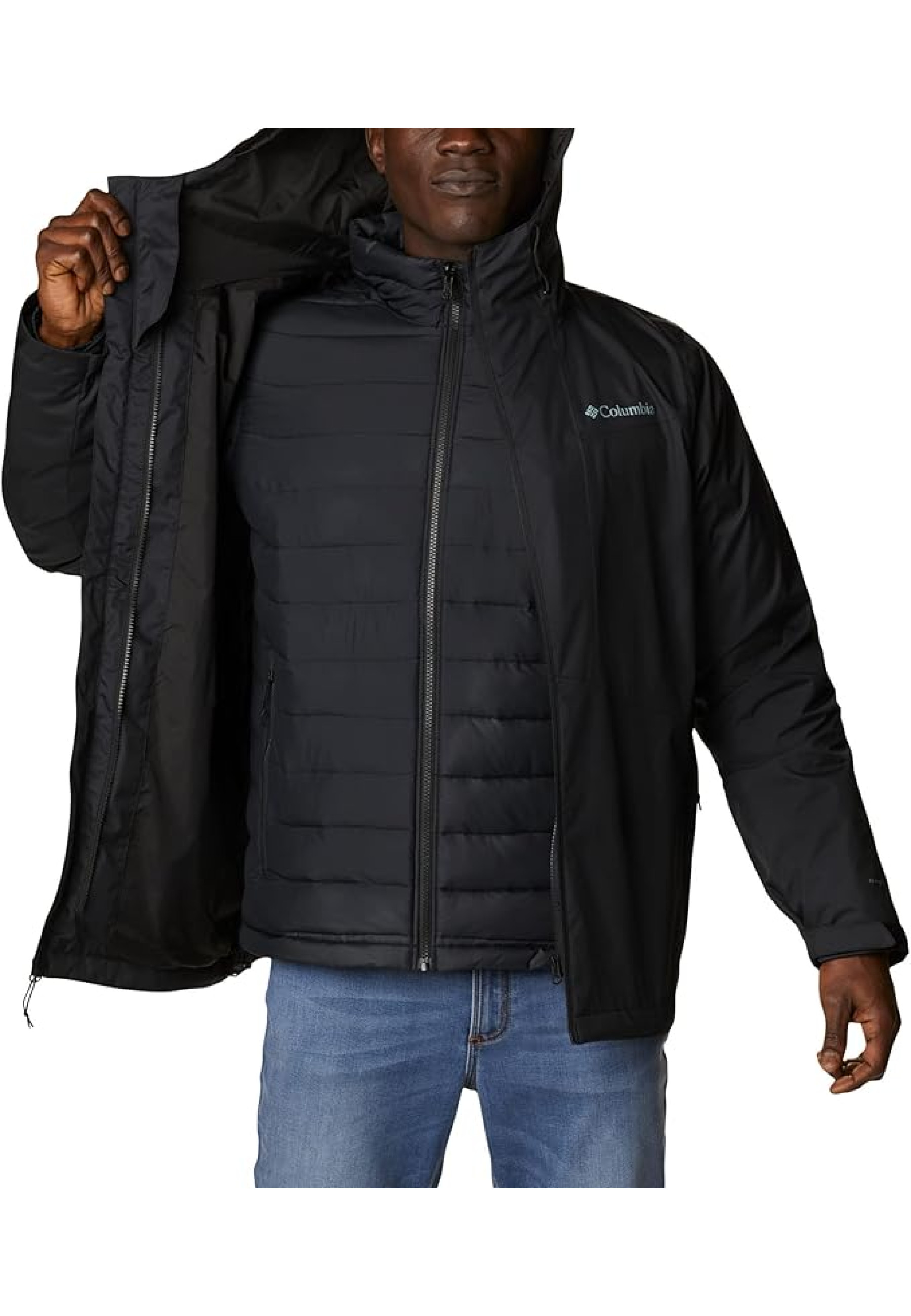 Образ з курткою Columbia Wallowa Park Interchange 3-in-1 Black та джинсами для активного стилю 2026