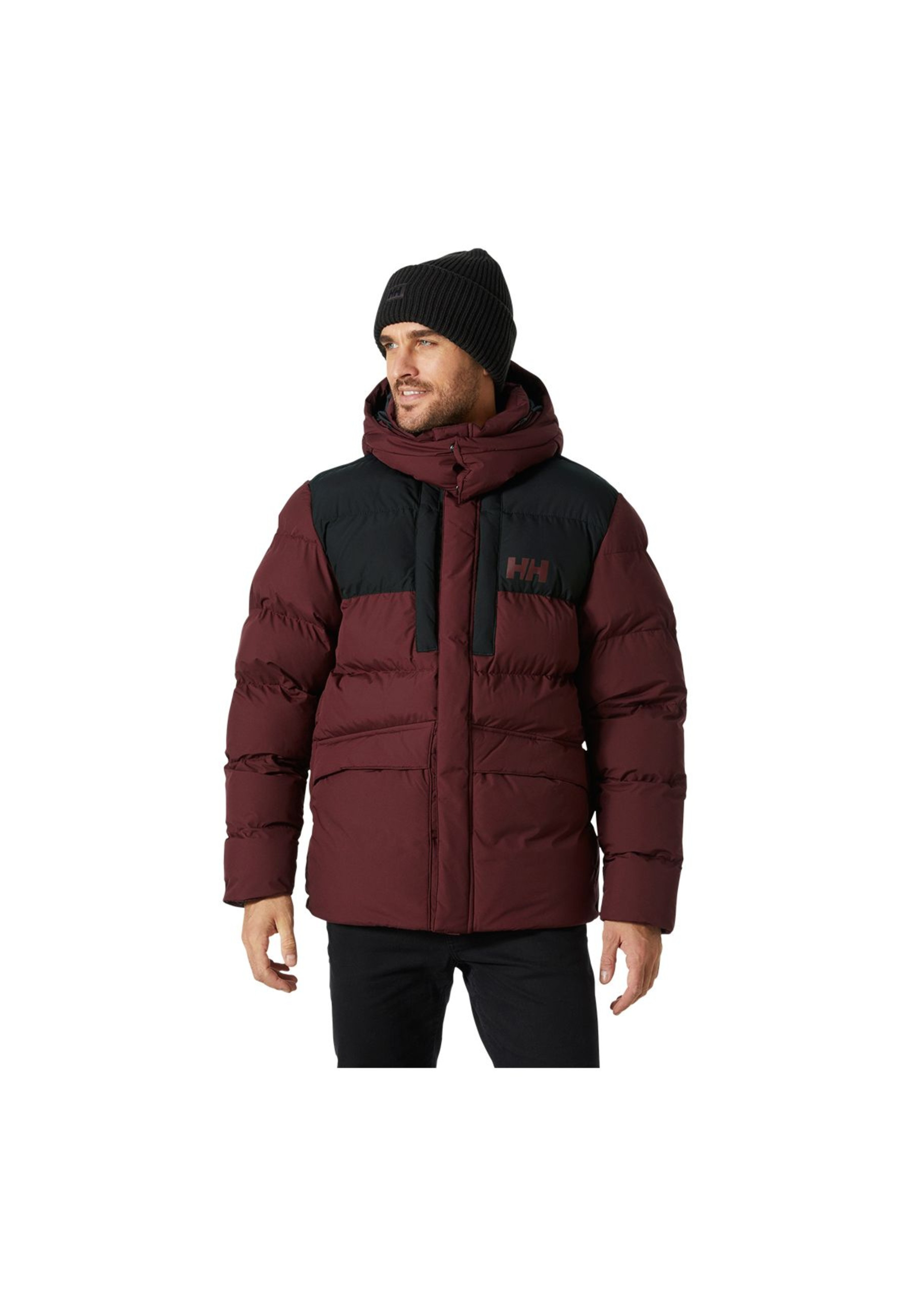 Outfit with Helly Hansen Explorer Puffy Jacket Dark Red and jeans for winter style 2026