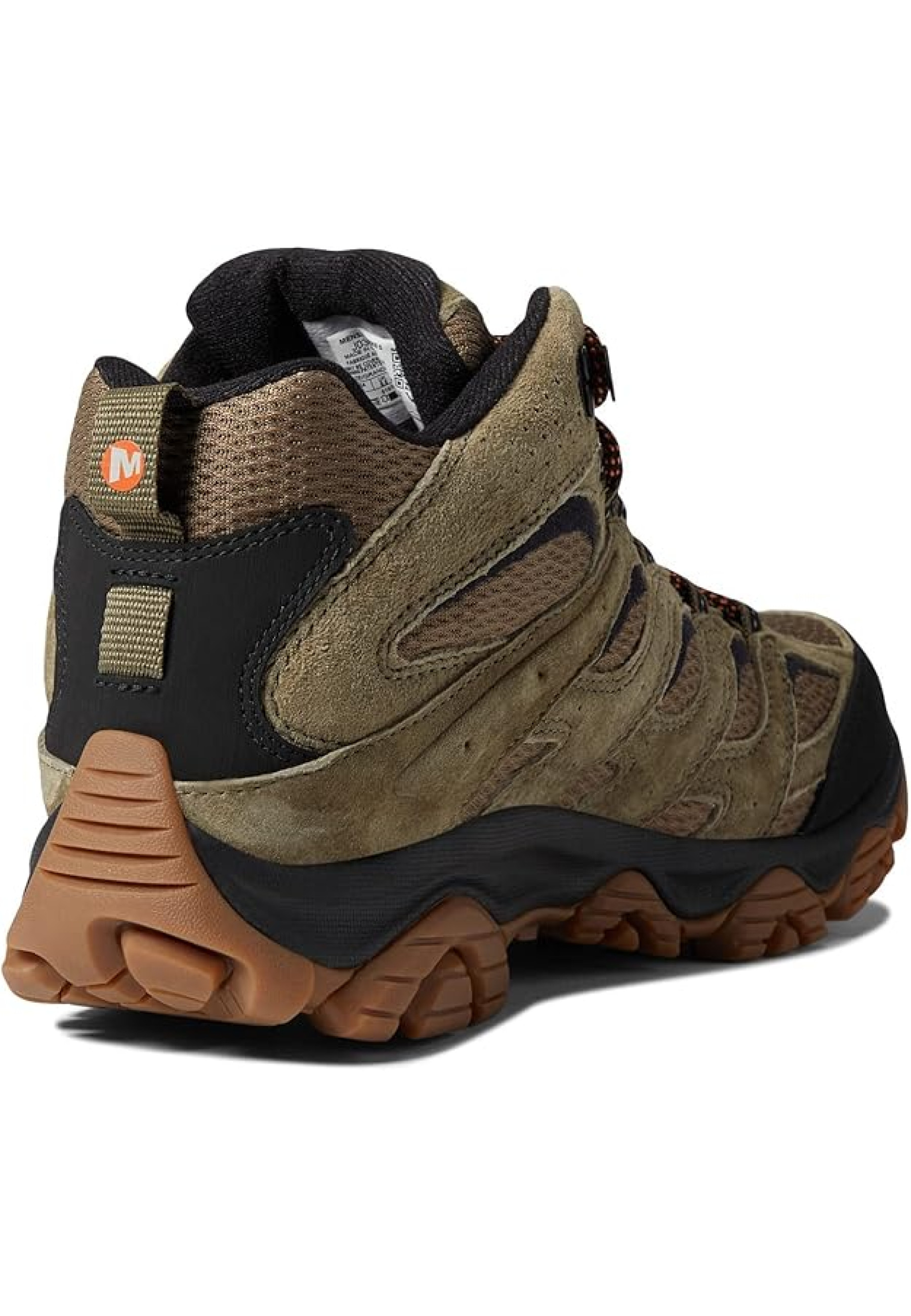 Men's Merrell Moab 3 Mid Waterproof Olive/Gum boots on forest trail hike 2025