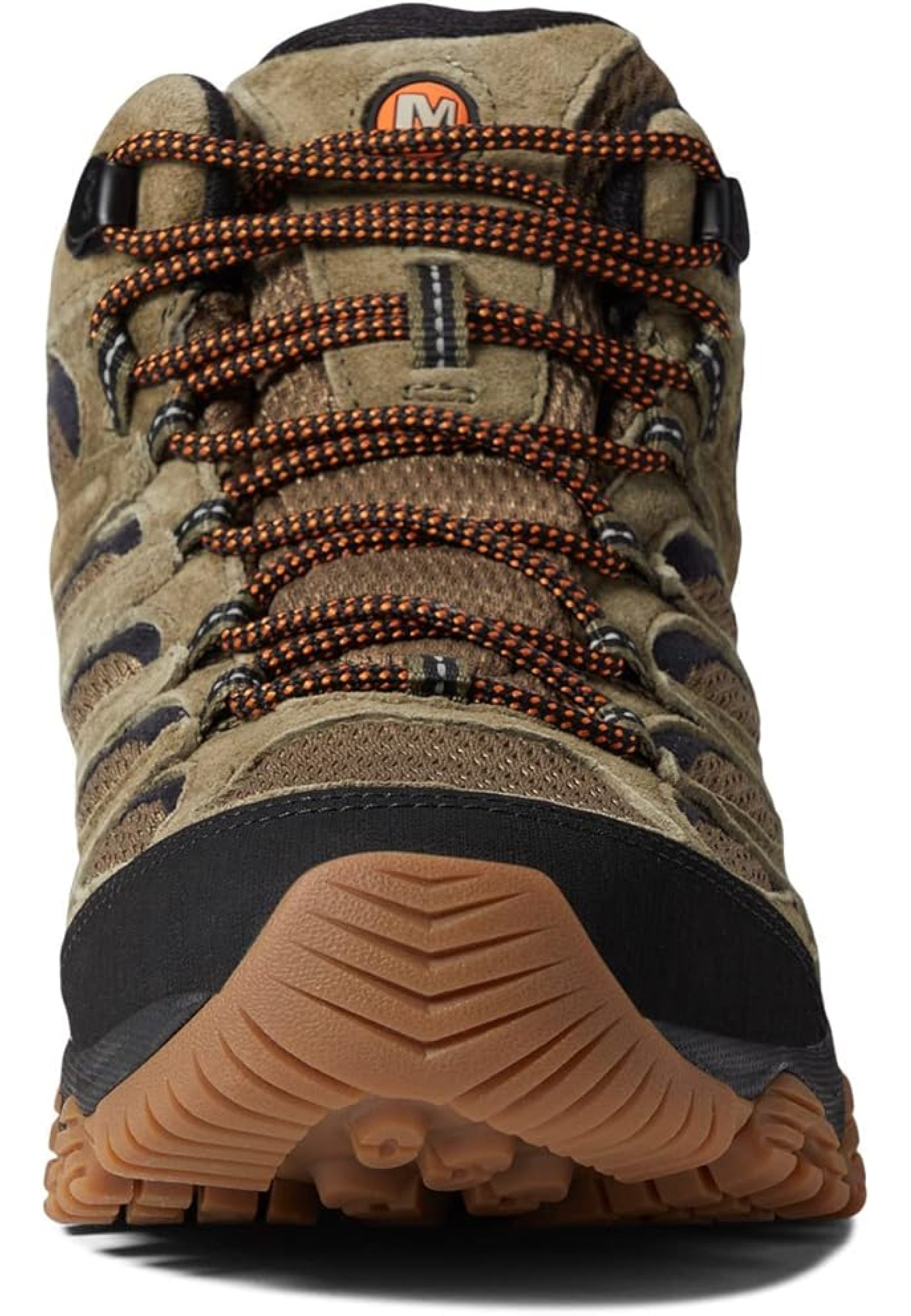 Men's Merrell Moab 3 Mid Waterproof Olive/Gum boots on forest trail hike 2025