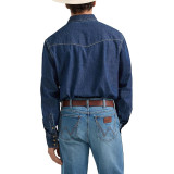 Outfit with Wrangler Denim Light Wash Long Sleeve Snap Shirt Mid Wash Denim and jeans 2025