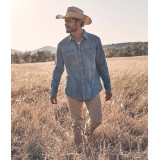 Outfit with Wrangler Denim Light Wash Long Sleeve Snap Shirt Mid Wash Denim and jeans 2025