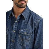 Outfit with Wrangler Denim Light Wash Long Sleeve Snap Shirt Mid Wash Denim and jeans 2025