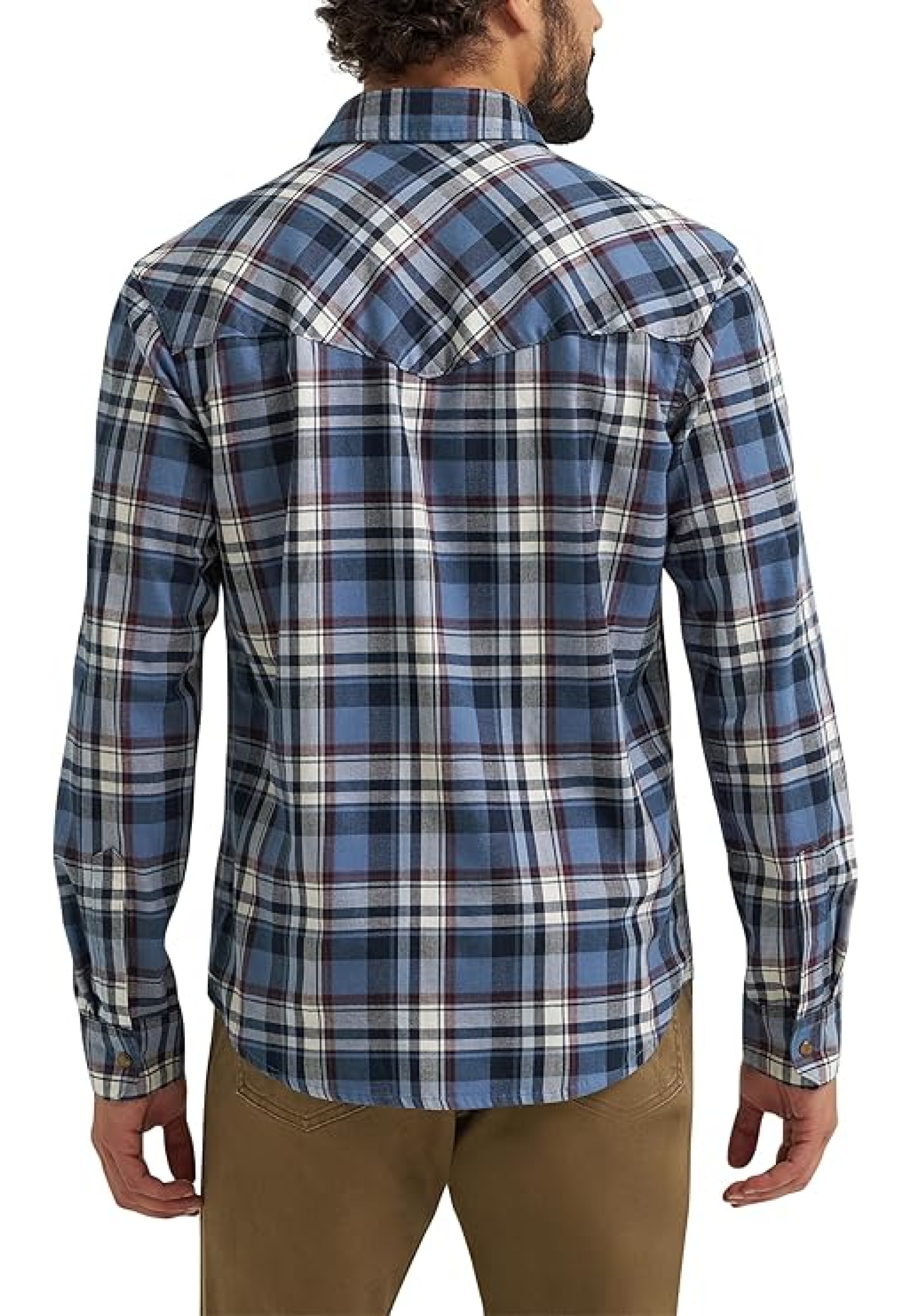 Wrangler Iconic Denim Regular Fit Snap Shirt Midnight Navy in casual outfit