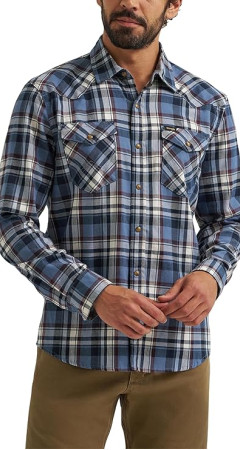 Wrangler Men's Iconic Denim Regular Fit Snap Shirt Midnight Navy