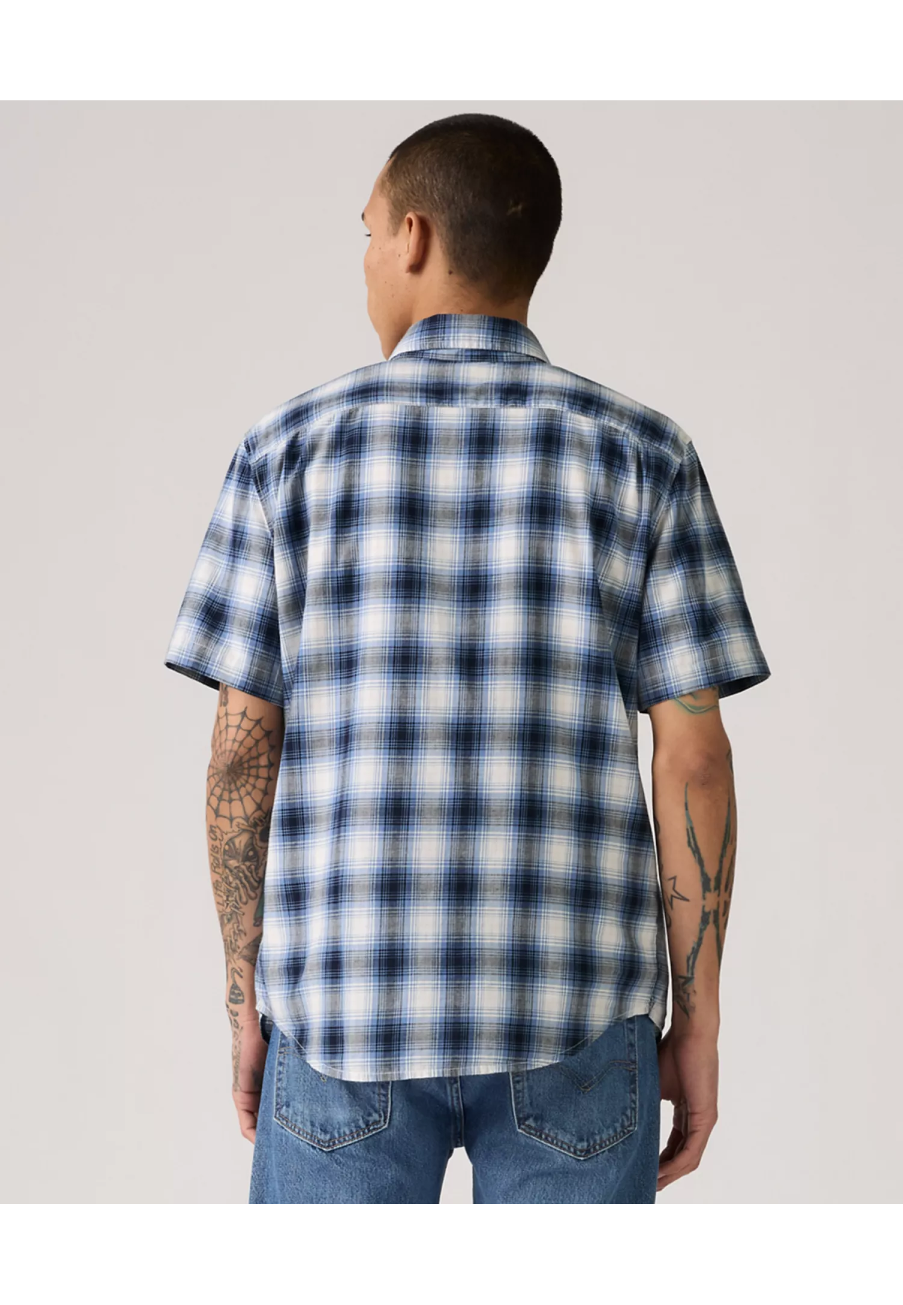 Outfit with Levi's Short-Sleeve Classic Standard Fit Shirt Sydney Plaid Quiet Harbor on summer walk 2026