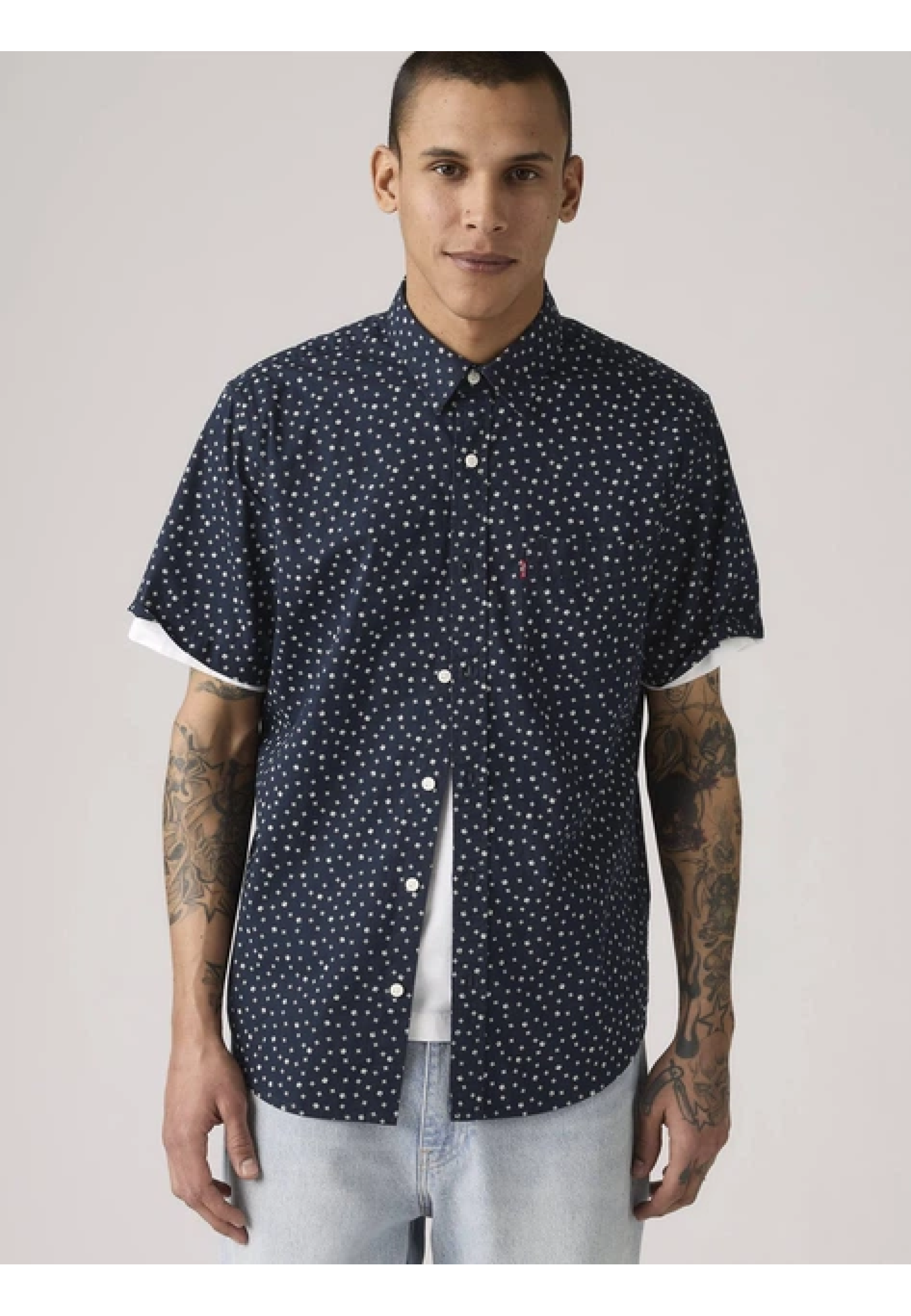Мужская сорочка Levi's Short-sleeve Classic Standard Fit Kieran Geo Print Navy Blazer - Blue в casual образе