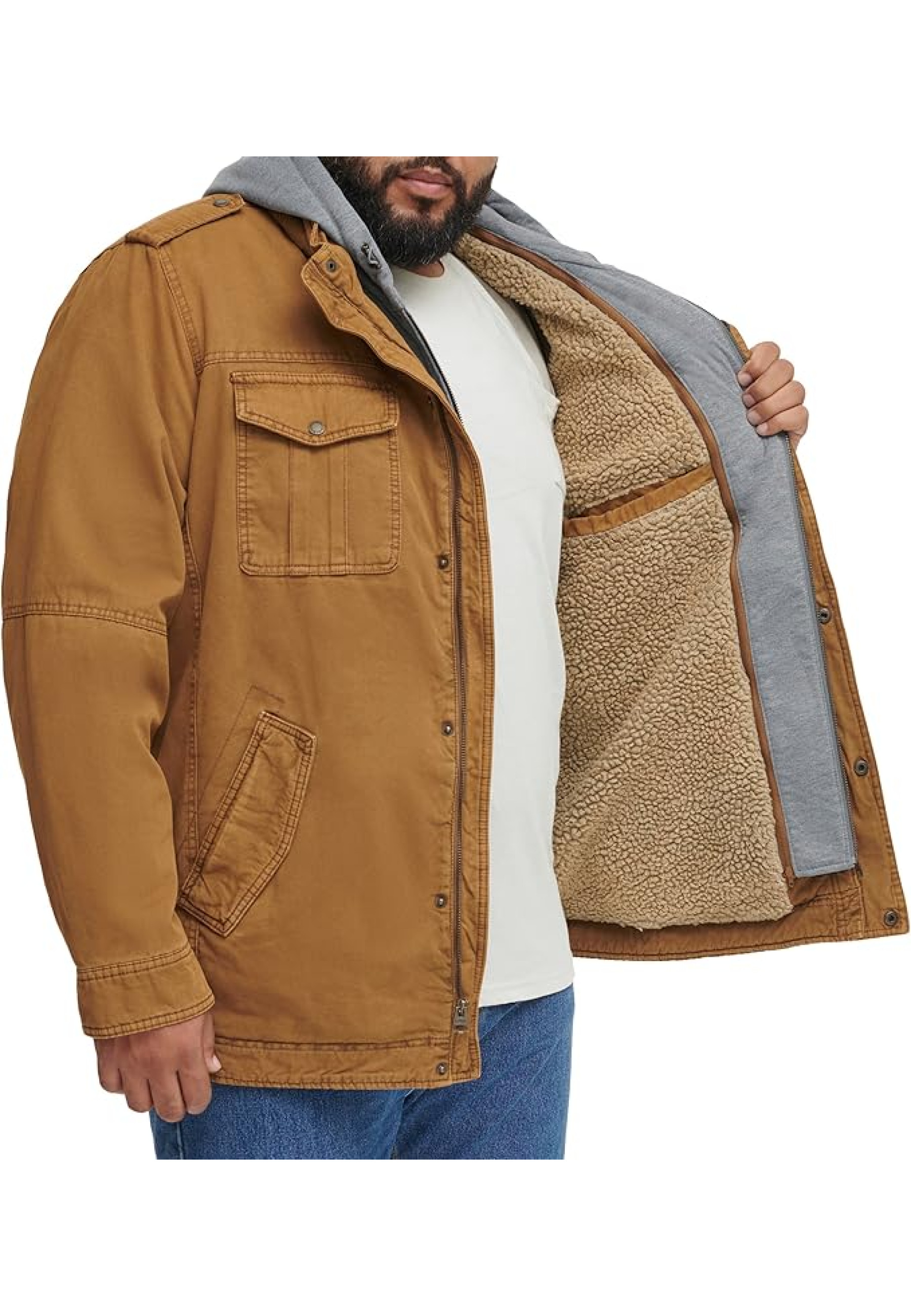 Образ з курткою Levi's Washed Cotton Hooded Military Jacket Worker Brown та джинсами для активного стилю 2026