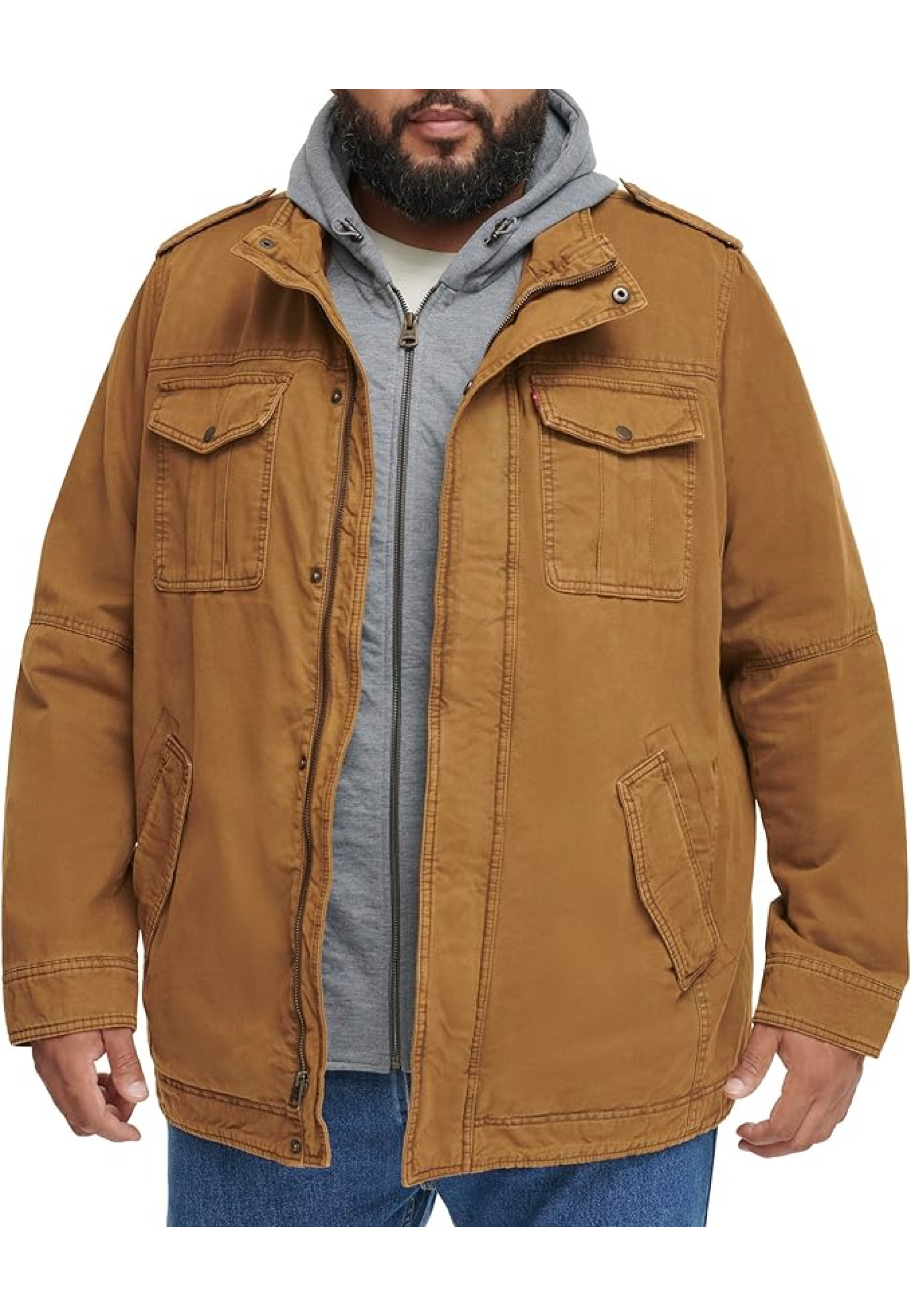 Образ з курткою Levi's Washed Cotton Hooded Military Jacket Worker Brown та джинсами для активного стилю 2026