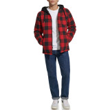 Outfit with Levi's Plaid Sherpa Lined Hooded Shirt Jacket Red/Black Buffalo and jeans for winter style 2026