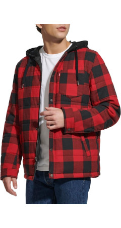 Куртка Levi's Men's Plaid Sherpa Lined Hooded Shirt Jacket Red/Black Buffalo