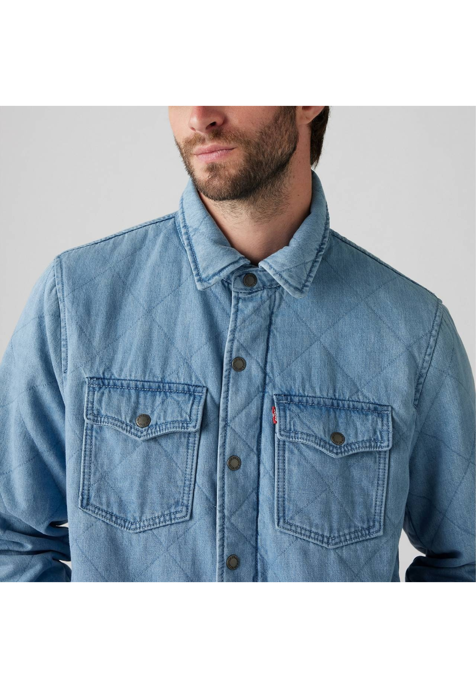 Men's outfit with Levi's Bronson Overshirt Medium Wash and jeans