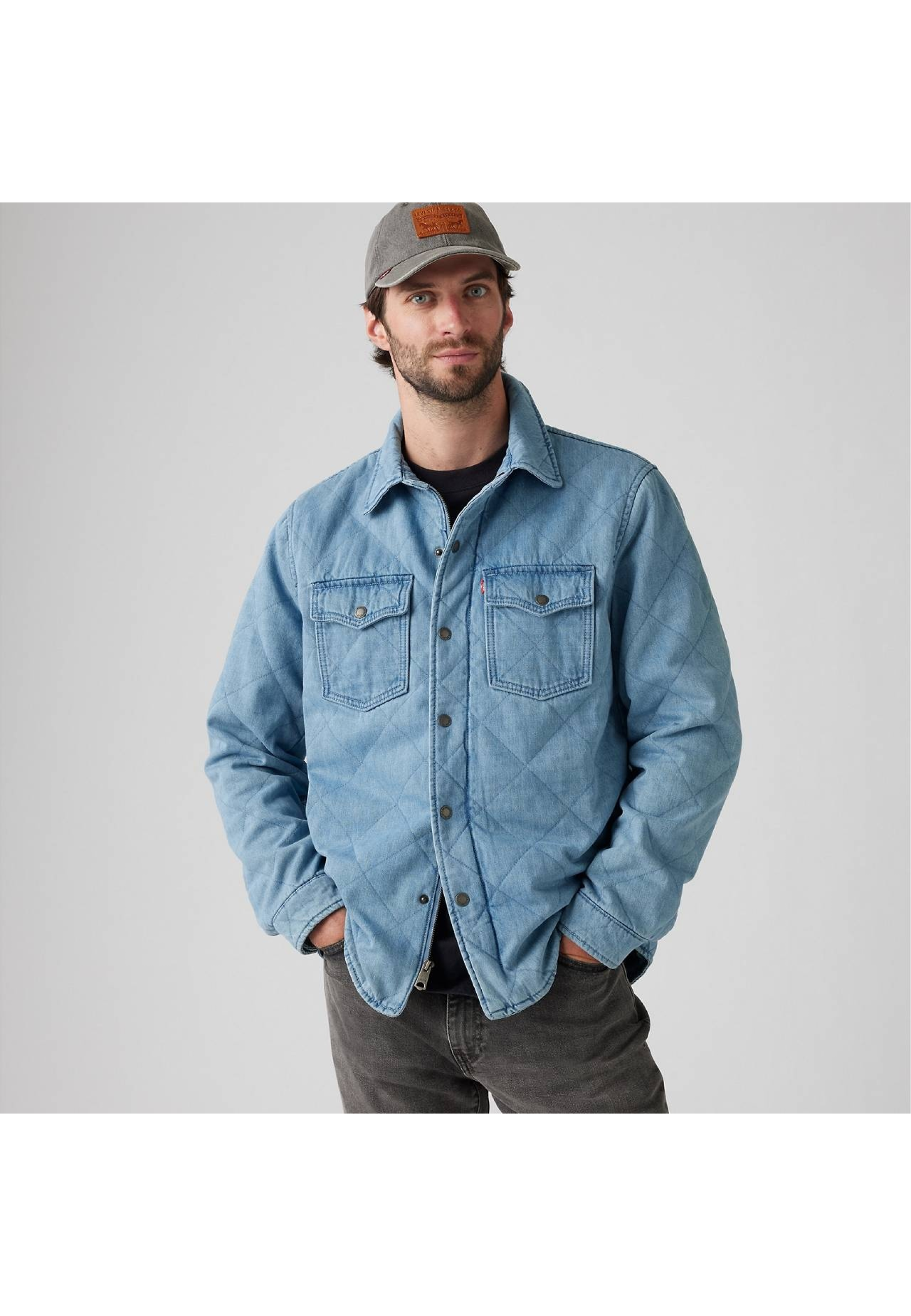 Men's outfit with Levi's Bronson Overshirt Medium Wash and jeans