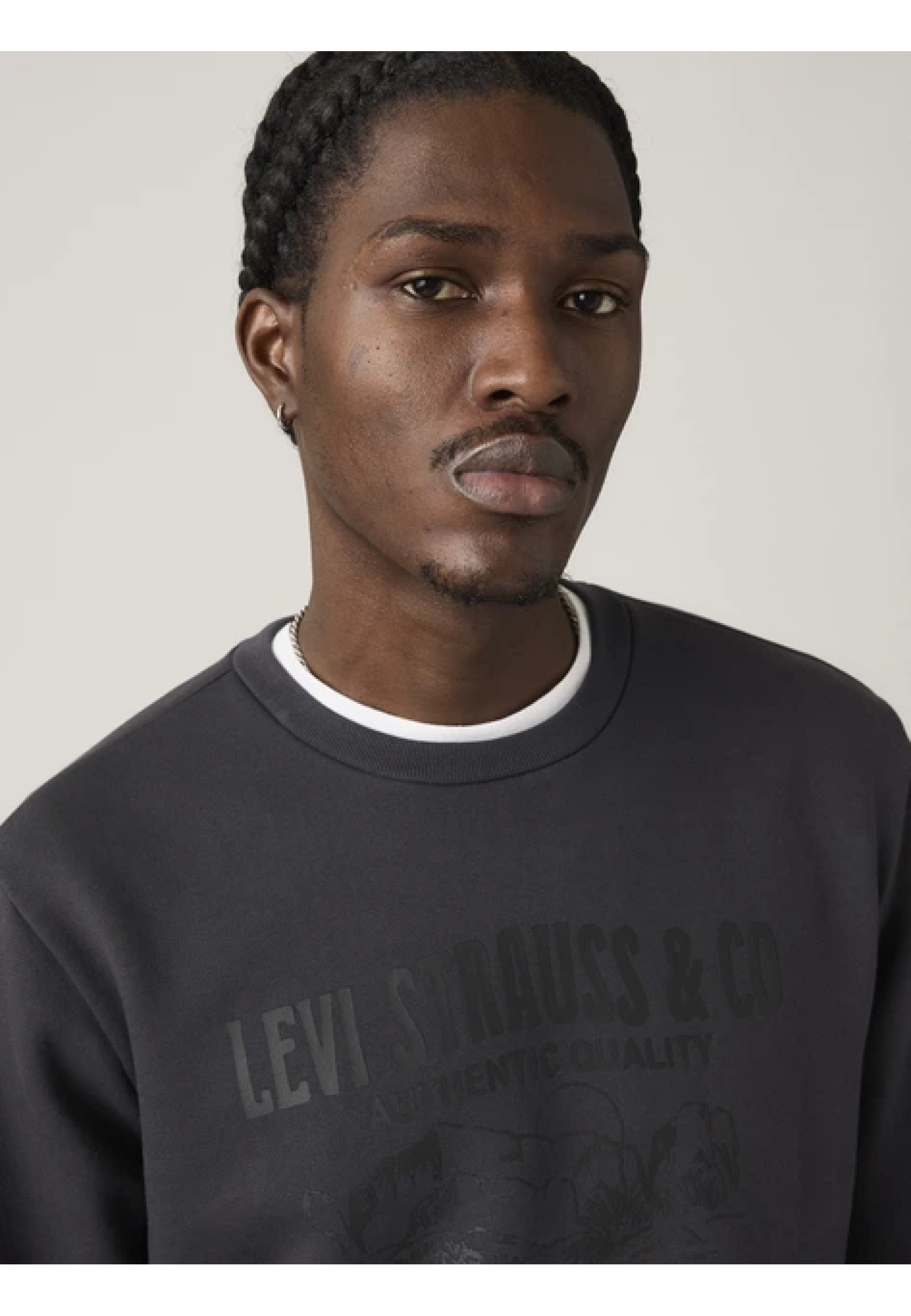 Чоловіча толстовка Levi's Standard Graphic Crewneck Bison Phantom Black у повсякденному образі