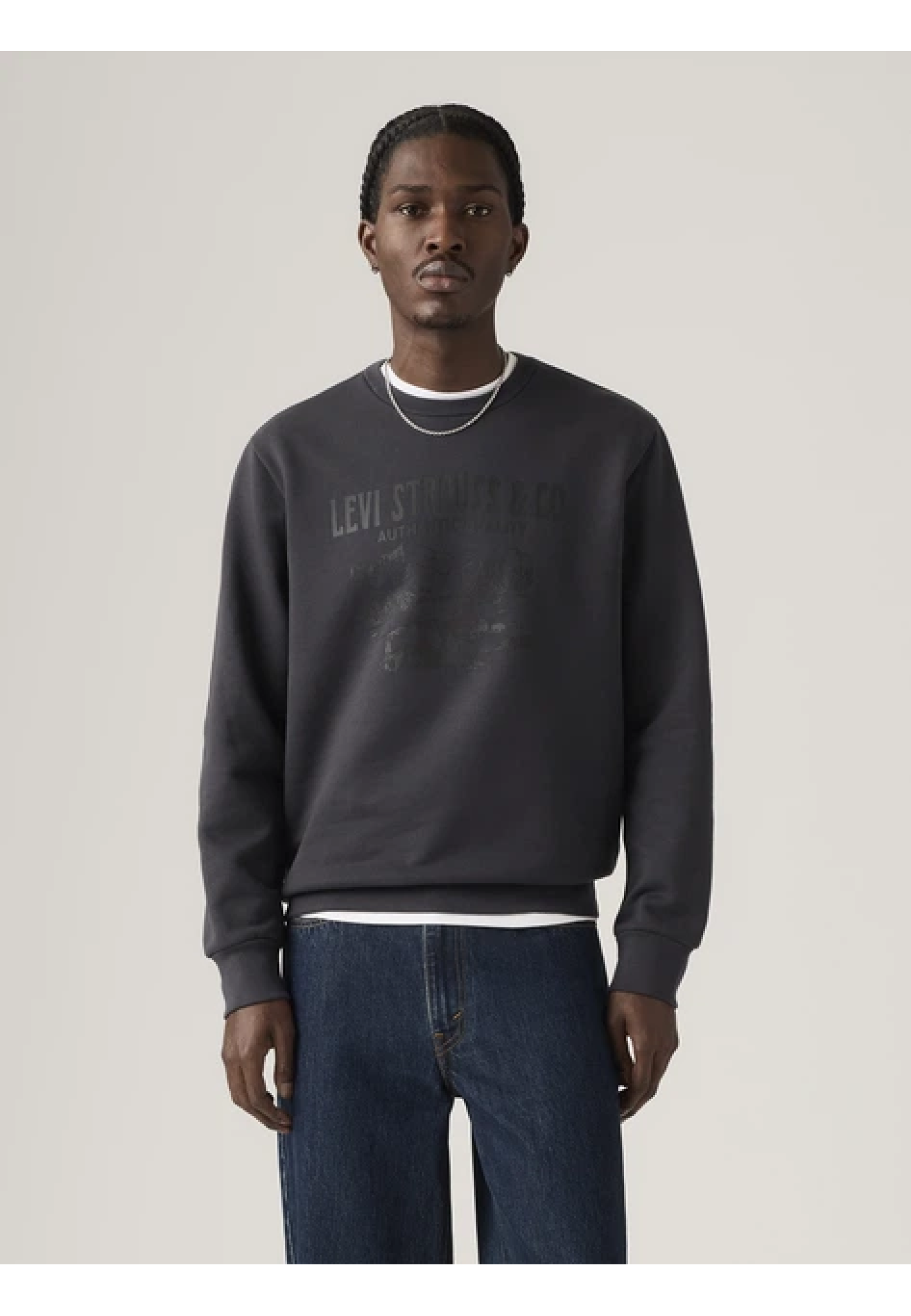 Чоловіча толстовка Levi's Standard Graphic Crewneck Bison Phantom Black у повсякденному образі