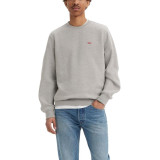 Чоловічий світшот Levi's Classic Housemark Crewneck Midtone Heather Grey Style #342570043 у шаруванні з джинсами для міського образу 2026