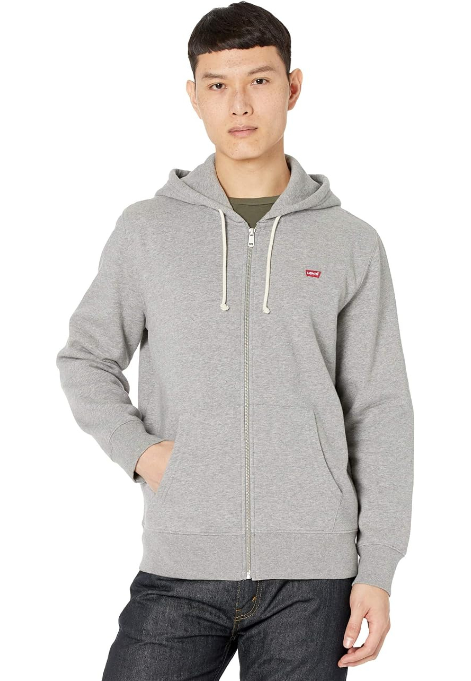Чоловіча толстовка Levi's Core Zip Up Hoodie Chisel Grey Heather Style #34259-0000 з капюшоном у повсякденному образі