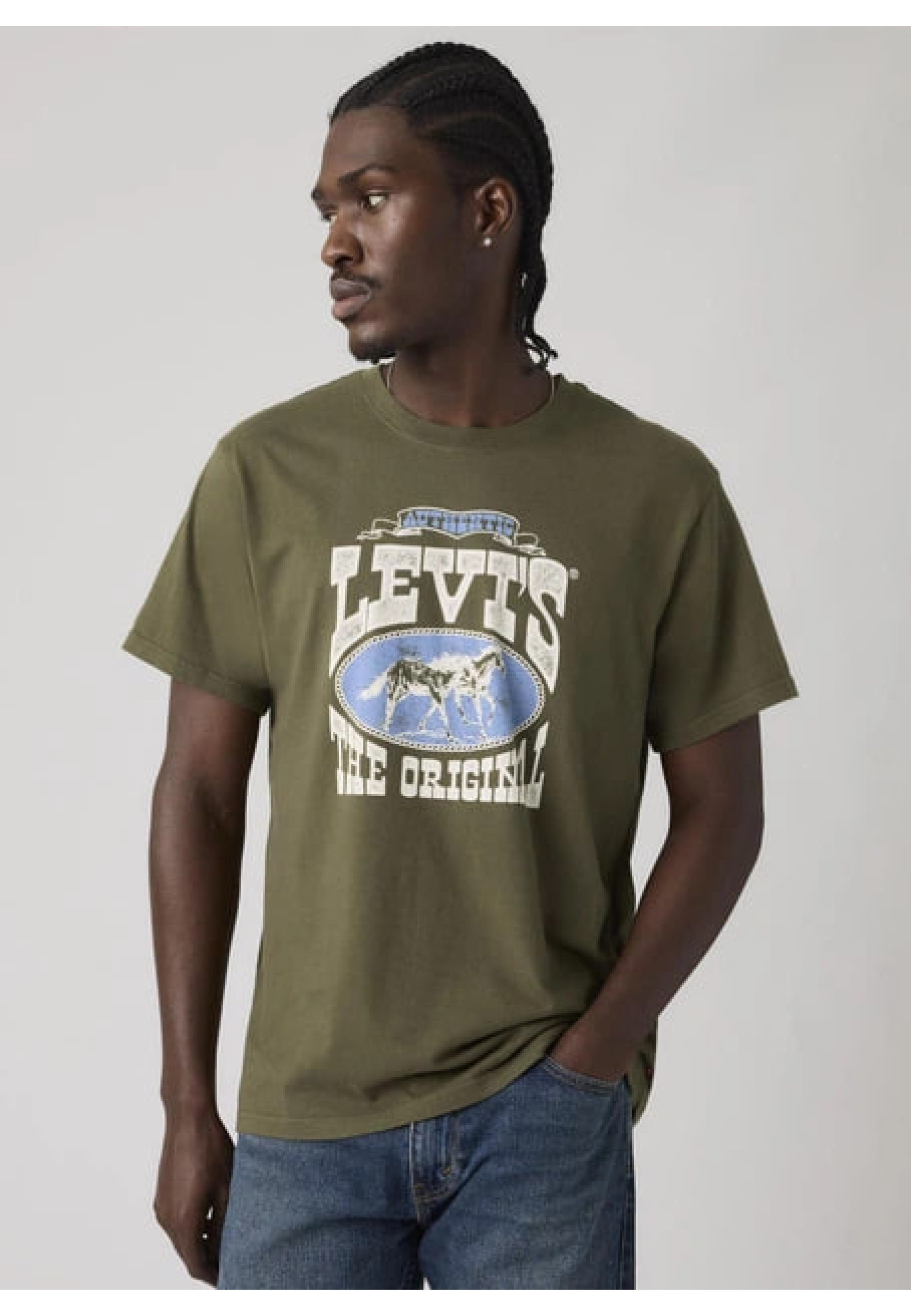 Levi's Relaxed Graphic T-shirt Olive Green with Horse Poster graphic Style 161432518