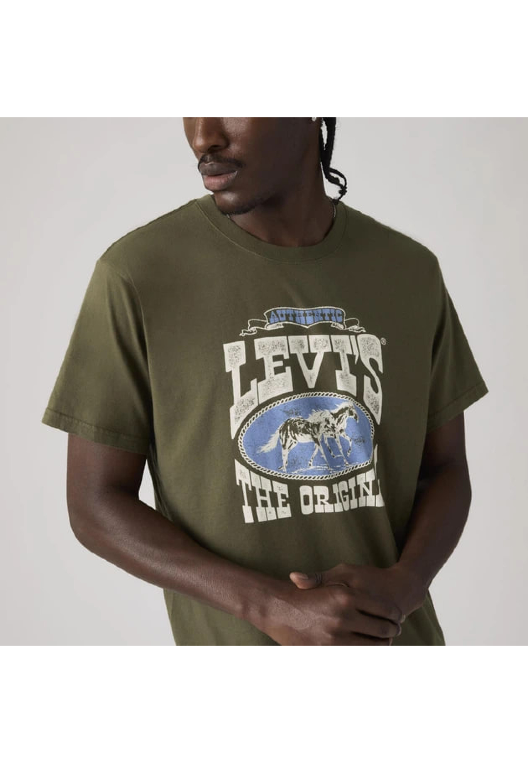 Levi's Relaxed Graphic T-shirt Olive Green with Horse Poster graphic Style 161432518