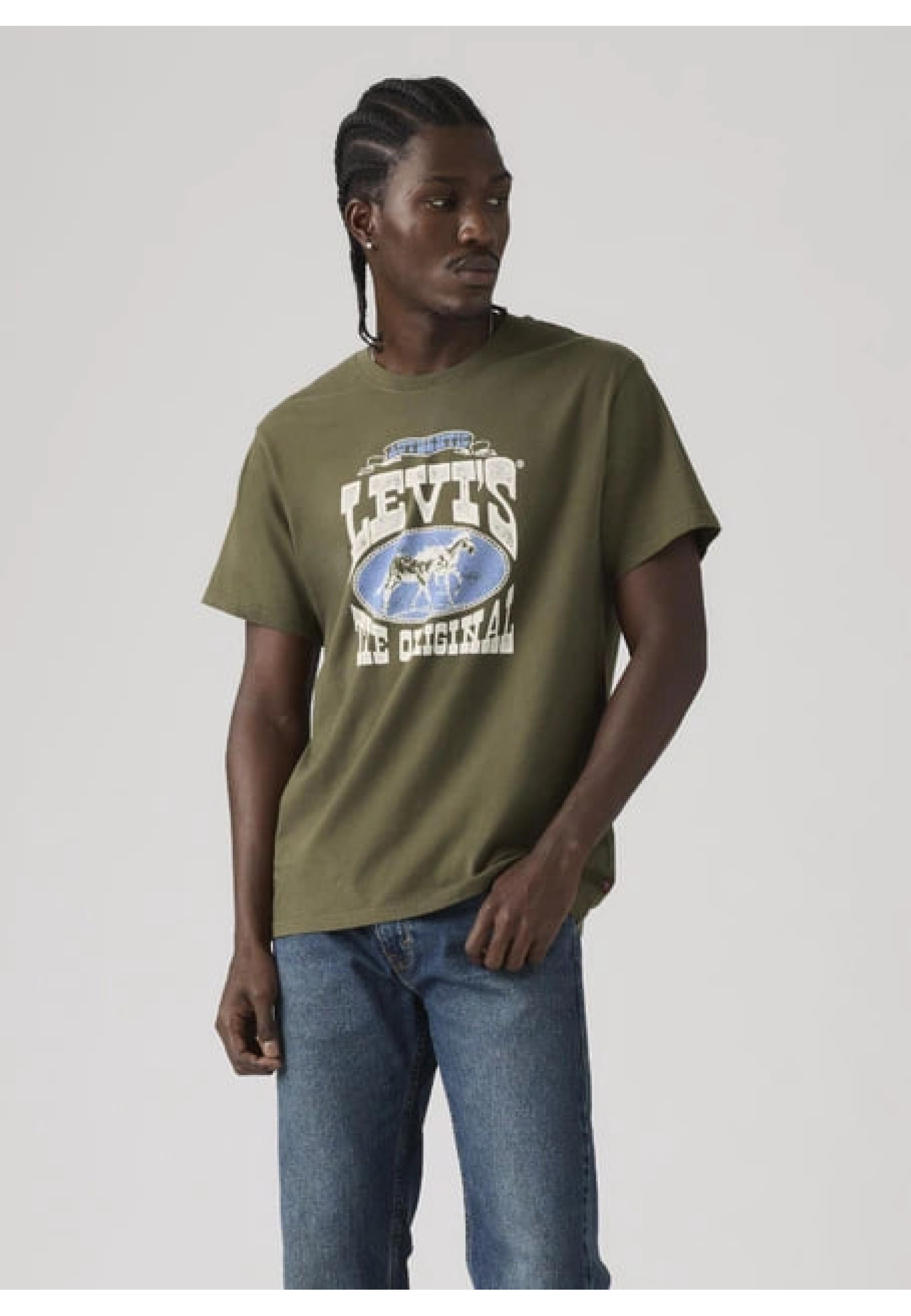 Levi's Relaxed Graphic T-shirt Olive Green with Horse Poster graphic Style 161432518