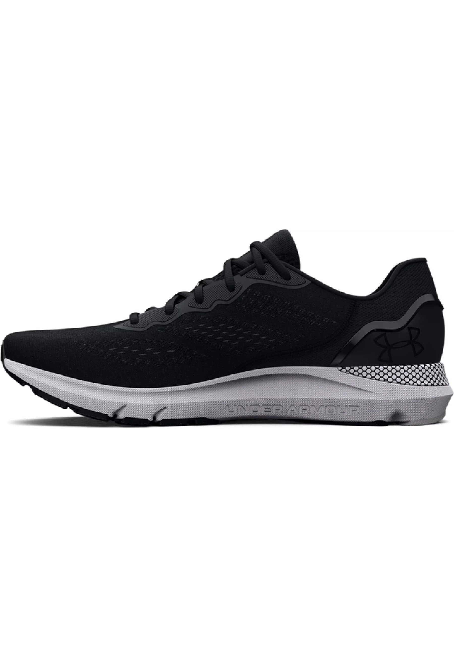 Runner wearing Under Armour HOVR Sonic 6 Black/White shoes on morning run 2026