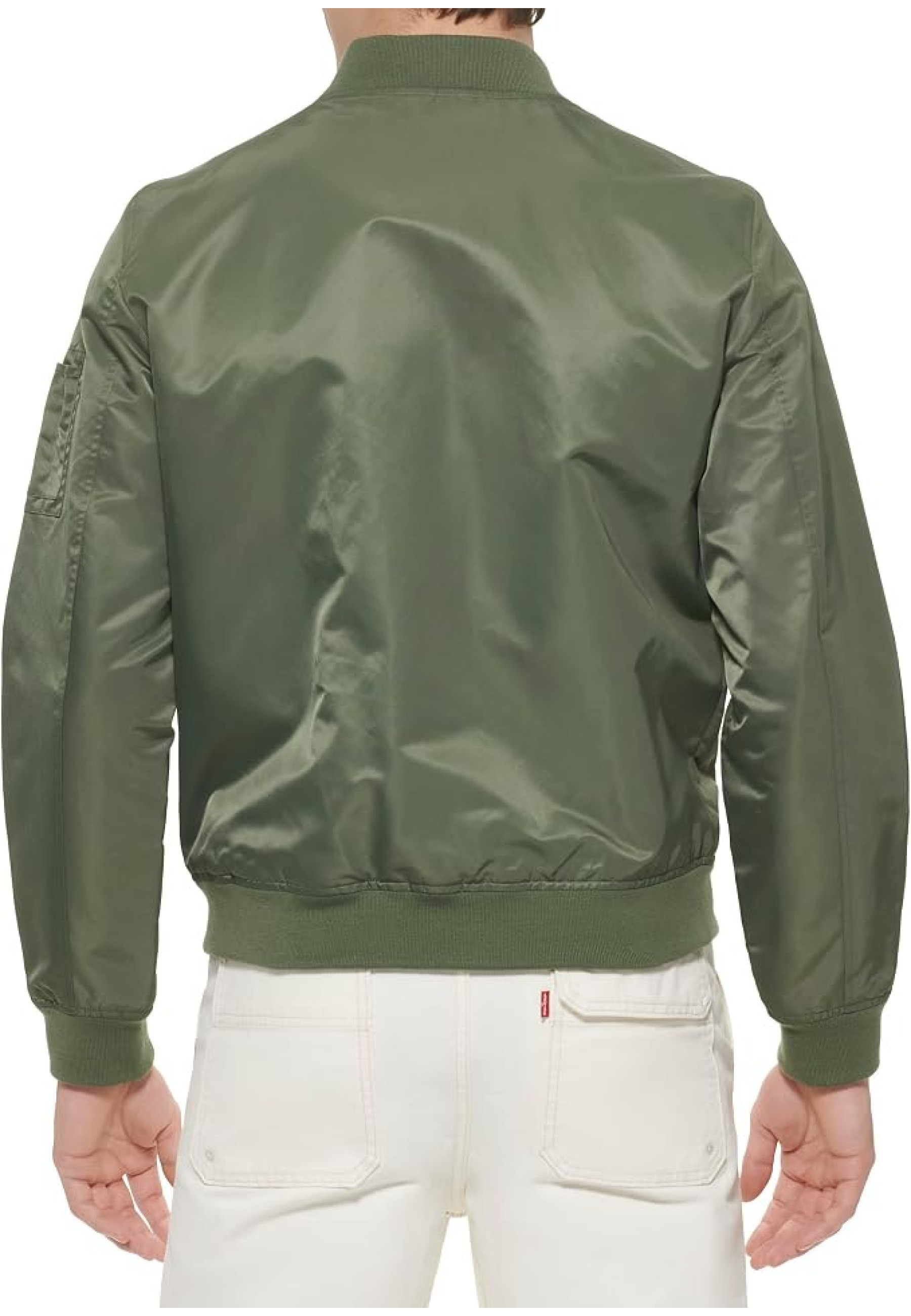 Levi's Men's Flight Satin Unfilled Ma-1 Bomber in Thyme color, style LM2RN614, front view