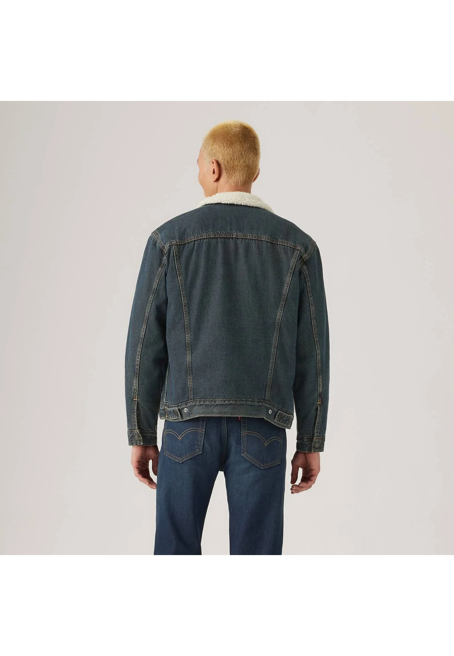 Образ з курткою Levi's Relaxed Fit Sherpa Trucker Night Shadows Dark Wash та джинсами 2025