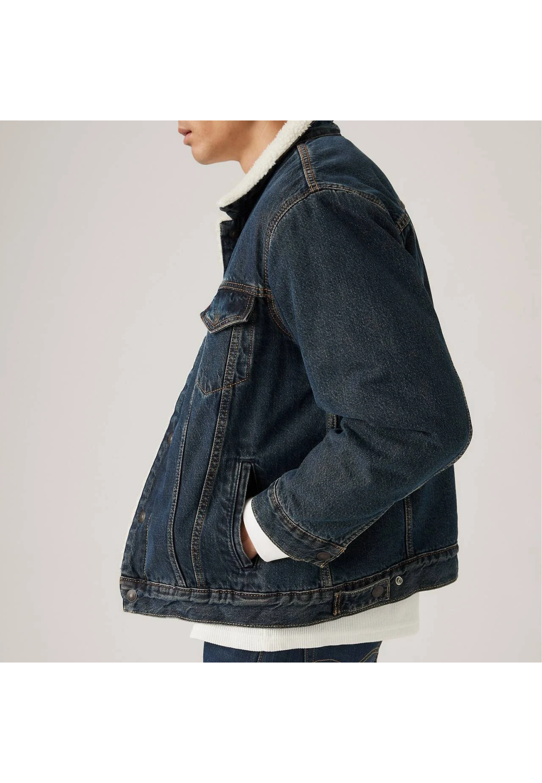 Образ з курткою Levi's Relaxed Fit Sherpa Trucker Night Shadows Dark Wash та джинсами 2025