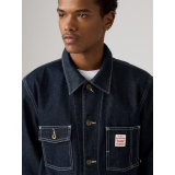 Man wearing Levi's Berkley Chore Coat Dark Wash with jeans and boots