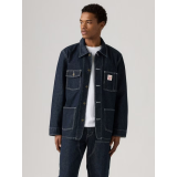 Man wearing Levi's Berkley Chore Coat Dark Wash with jeans and boots