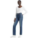 Жіночі штани Levi's Ribcage Straight Ankle Dial Up Style #726930206 у повсякденному образі з топом