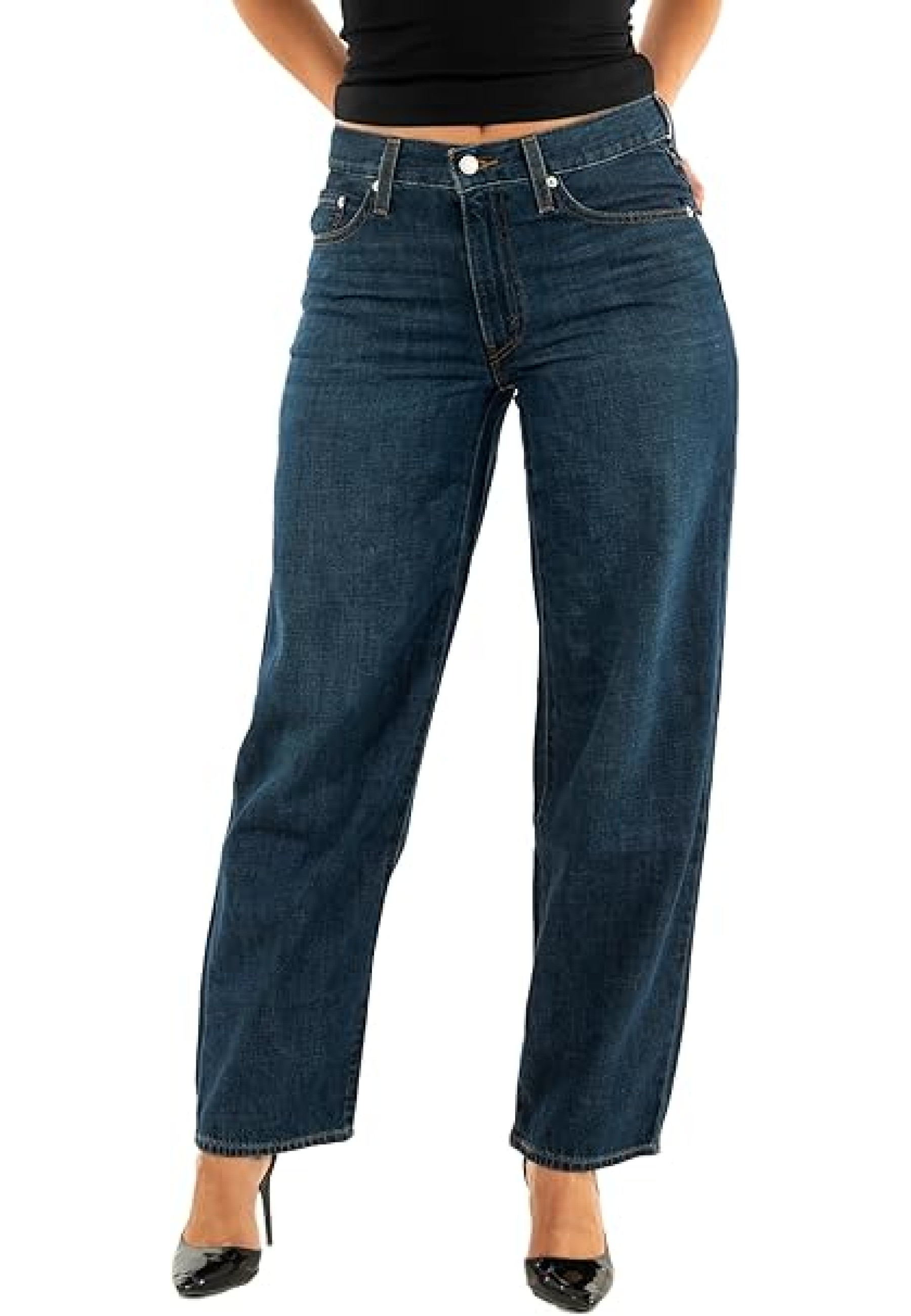 Жіночі джинси Levi's Ribcage Wide Leg Linen Denim Do You Mind Dark Wash – повний образ 2026