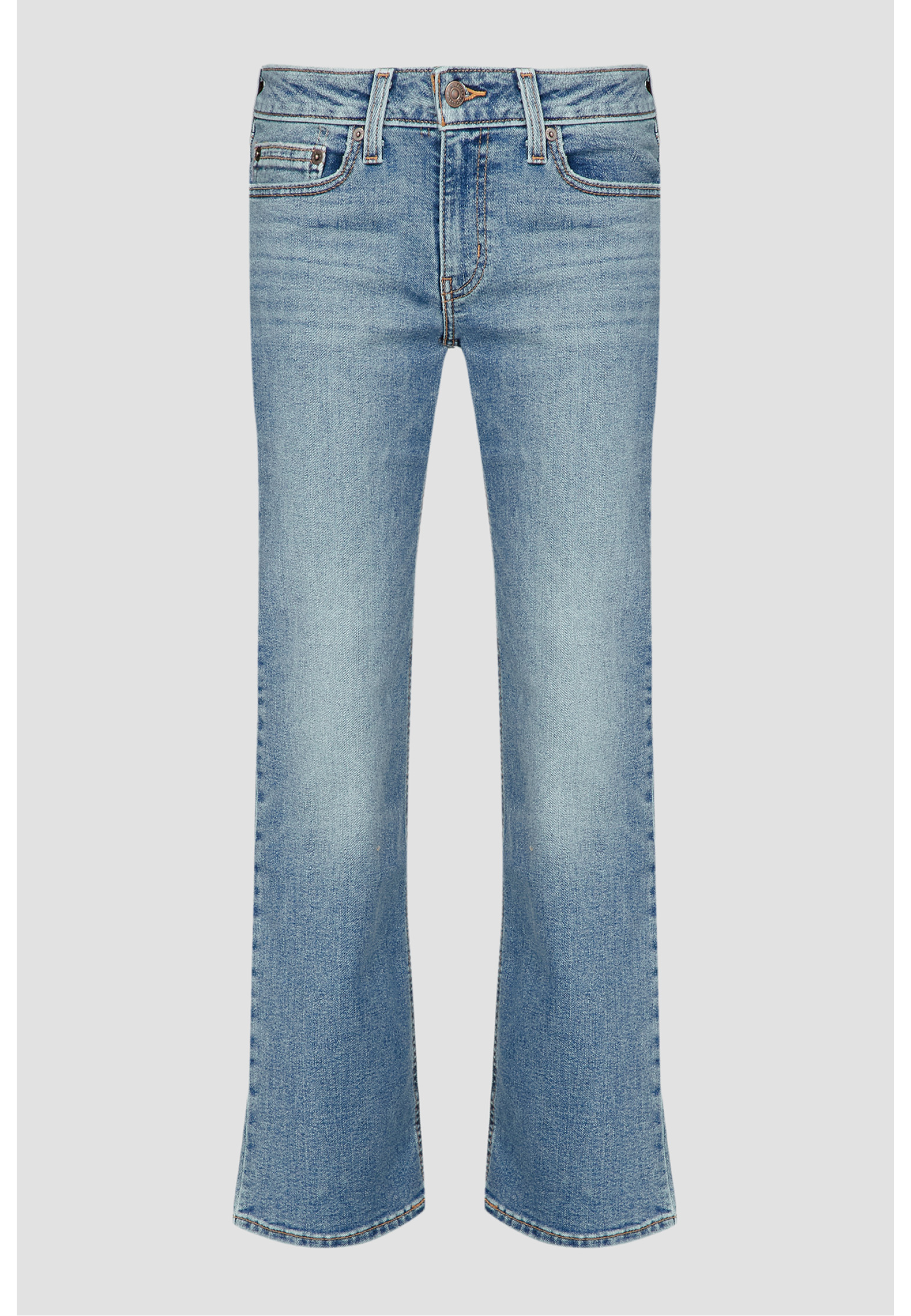 Жіночі джинси Levi's Superlow Bootcut Medium Wash у повсякденному образі з чоботами